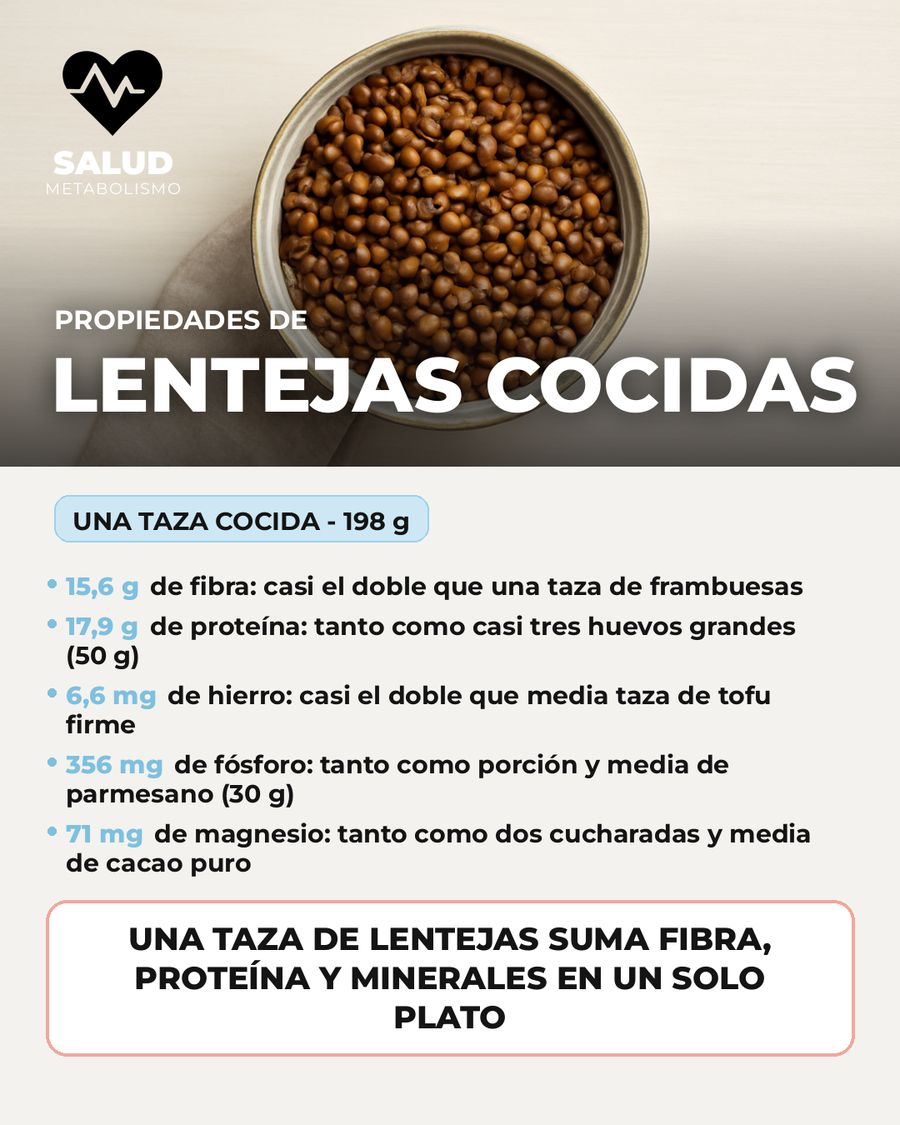 Lentejas cocidas: qué aporta una porción
