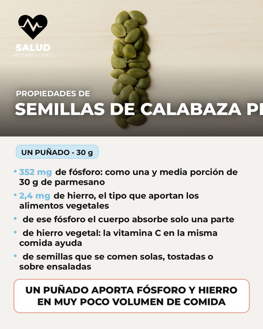 Semillas de calabaza peladas y tostadas: qué aporta una porción