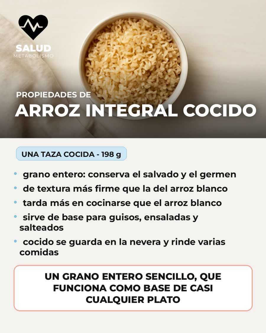 Arroz integral cocido: qué aporta una porción