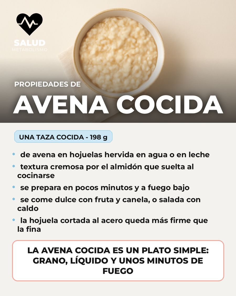 Avena cocida: qué aporta una porción