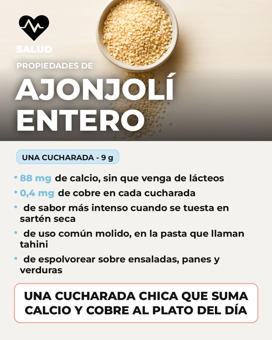 Ajonjolí entero: qué aporta una porción