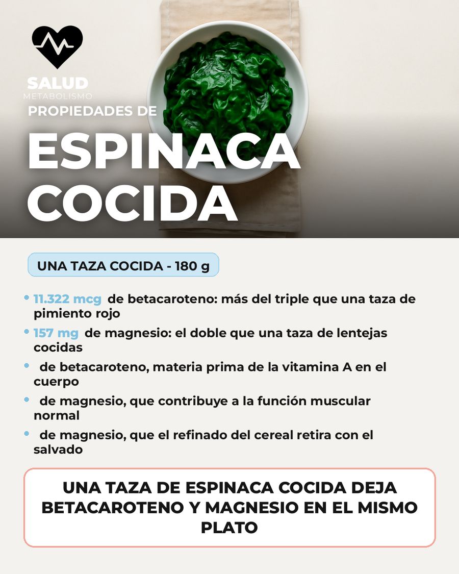 Espinaca cocida: qué aporta una porción