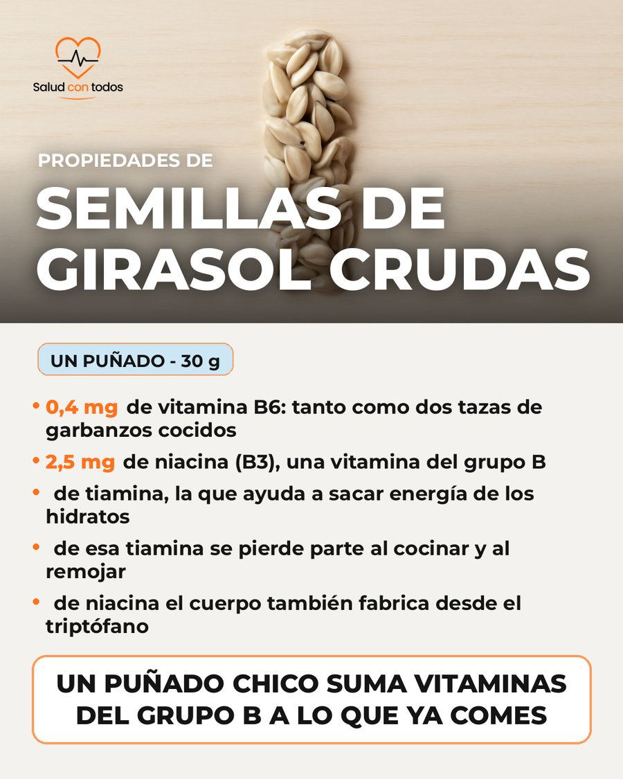 Semillas de girasol crudas: qué aporta una porción