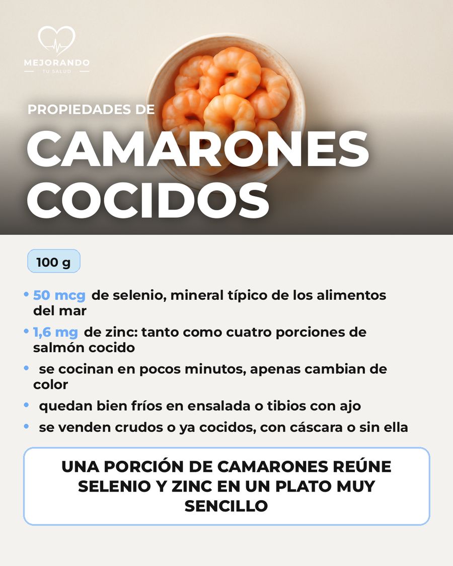 Camarones cocidos: qué aporta una porción