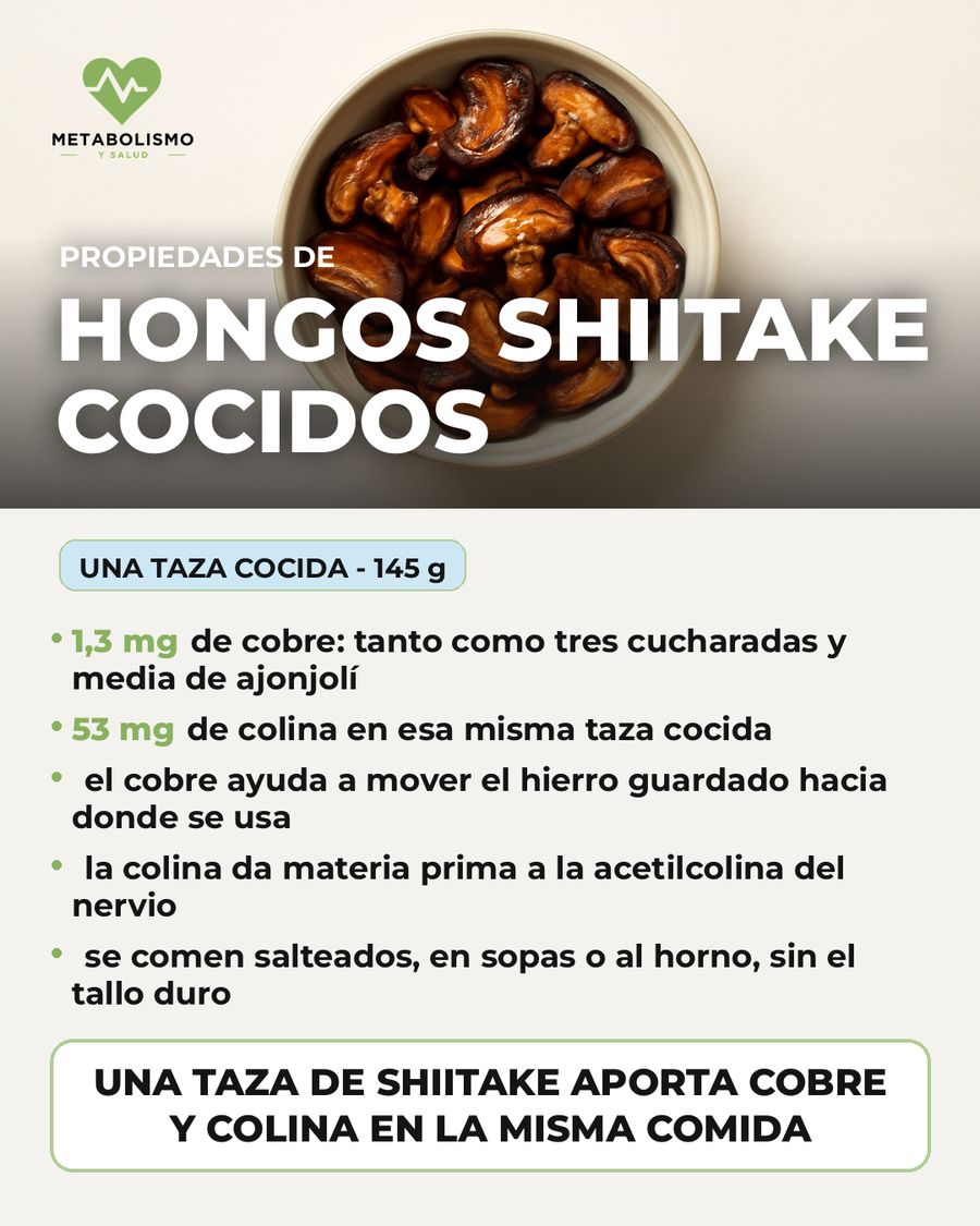 Hongos shiitake cocidos: qué aporta una porción