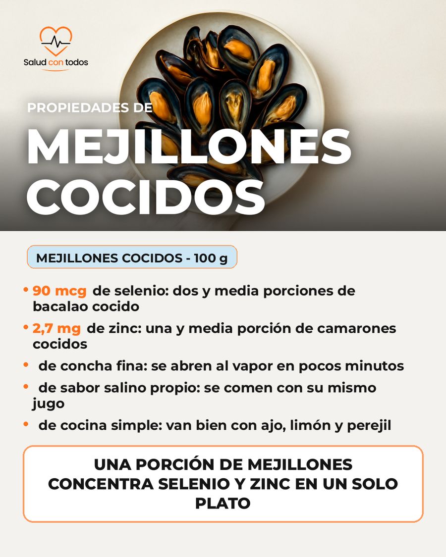 Mejillones cocidos: qué aporta una porción
