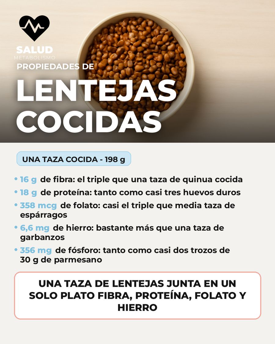 Lentejas cocidas: qué aporta una porción