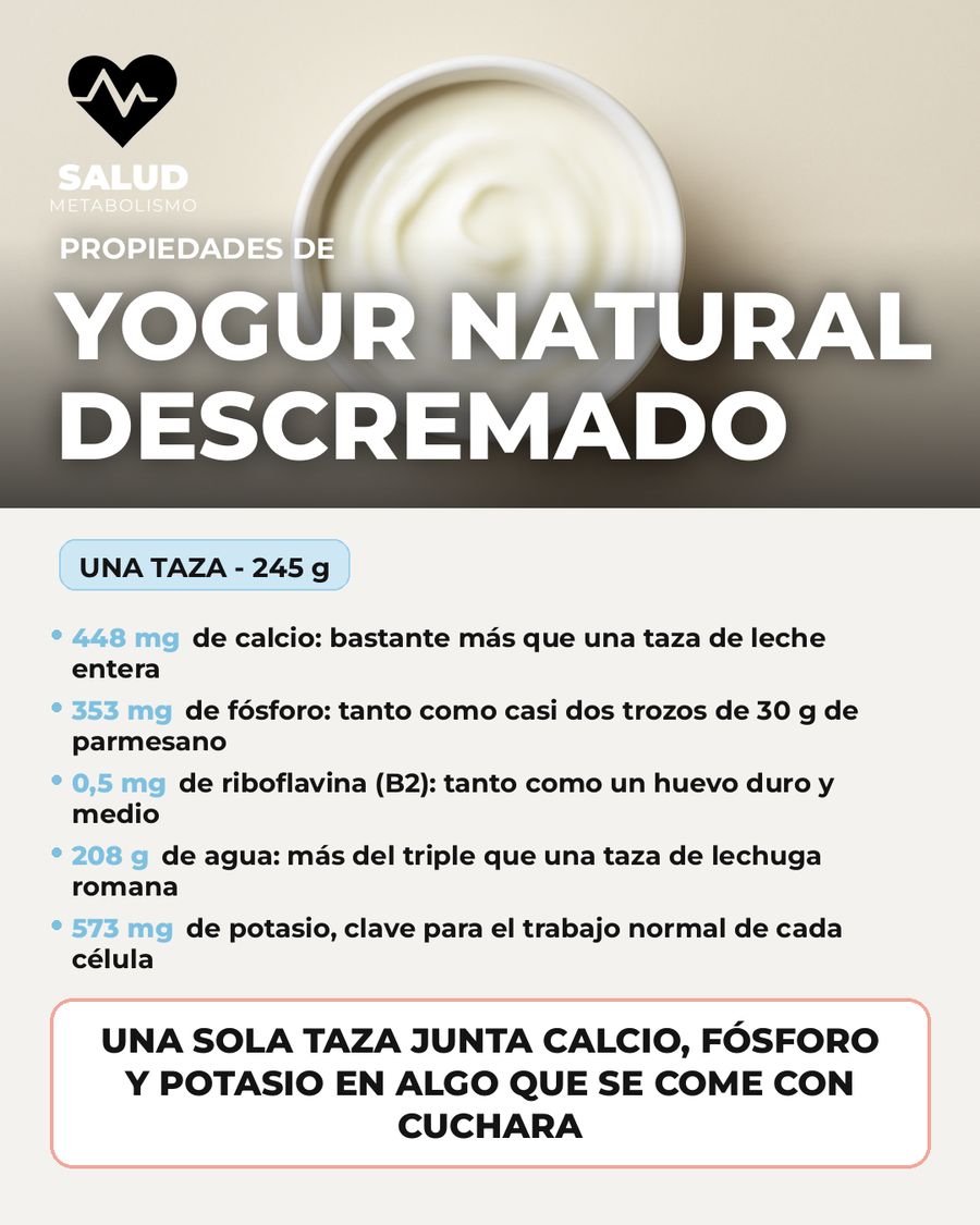 Yogur natural descremado: qué aporta una porción
