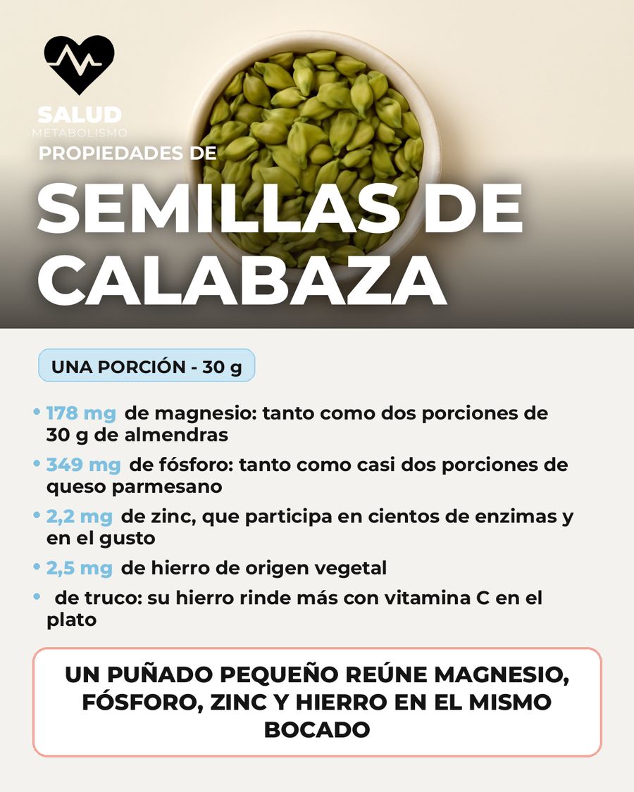 Semillas de calabaza: qué aporta una porción