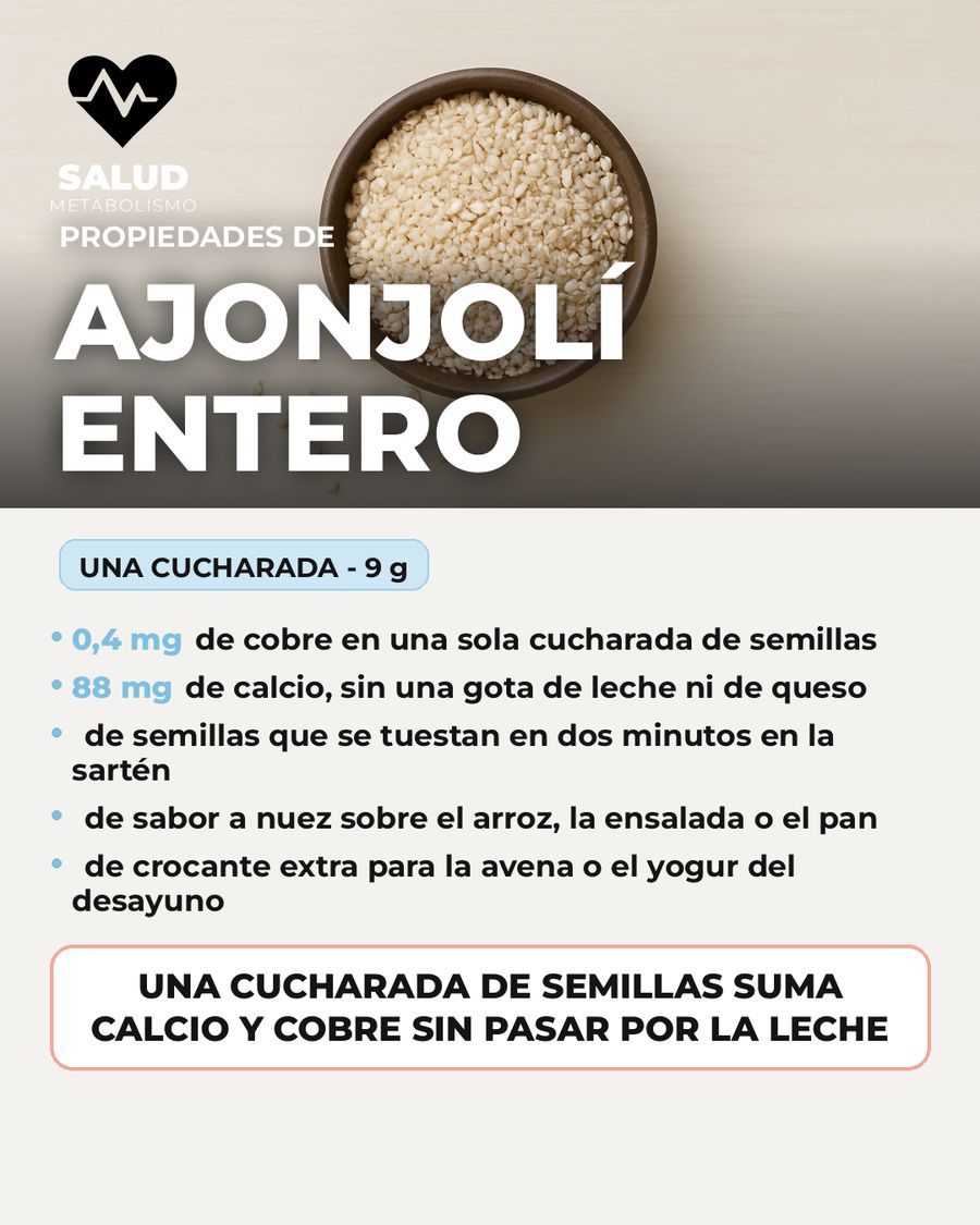 Ajonjolí entero: qué aporta una porción