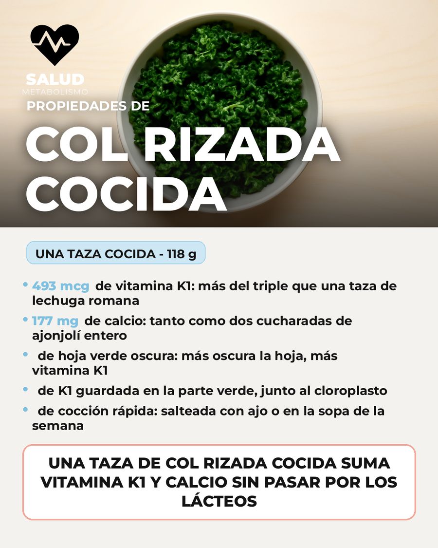 Col rizada cocida: qué aporta una porción