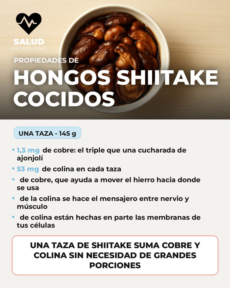 Hongos shiitake cocidos: qué aporta una porción