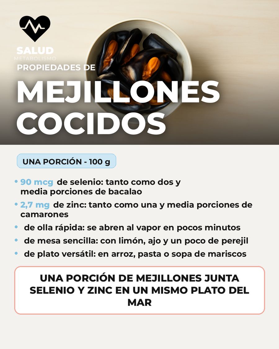 Mejillones cocidos: qué aporta una porción